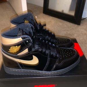 Black and gold patten leather Jordan 1